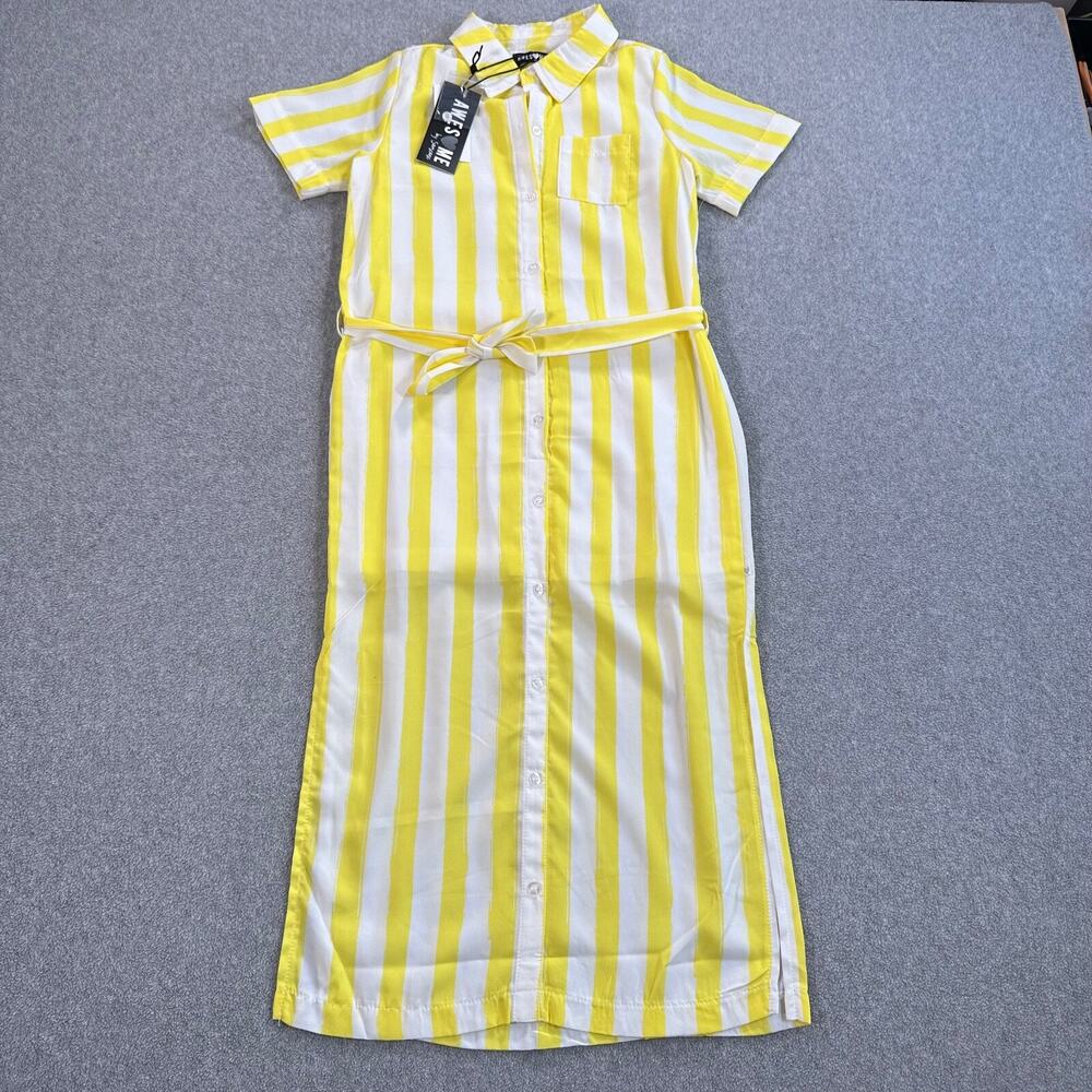 Awesome by Someone Kids Maxi Shirt Dress Girl's Size 140 / 10 Yellow Striped New
